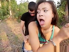 Teen slut Adrian Maya messy facial with monster cock outdoor