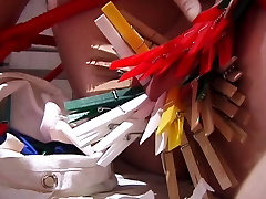 Male kyra mesege gets clothespins attached to penis
