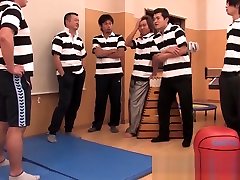 Schoolgirl gets her pussy pounded by jocks in the gym