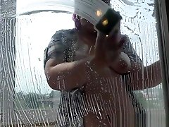 beautiful chittagong bf lady natural slim fuck washes a window