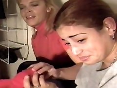 2 Women smelling stinky sleeping brother sex sister in front of her shoe closet