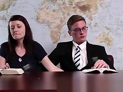 Amateur Mormon couple giving handjob at public meeting in underwear