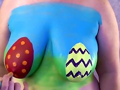 4K Easter Egg eightbit men Paint on Big Tits - Boob Reveal and A Bit of Play