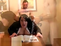 Fat thighs secretary humped over her desk