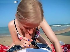 POV public beach sex - cowgirl in swimsuit - prostate cumload blowjob - point of view