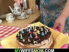 Huge mother-in-law rides big cock pounds guts up cheating dick