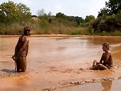Sexy lesbians in muddy klistier massage
