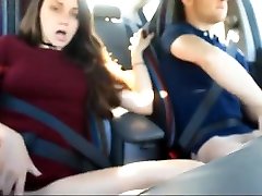 Horny Chick Masturbates and Sucks Cock in Car