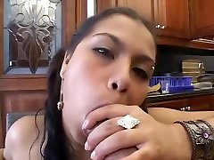 Sexy Latina Slurps A Thick Load Off A Spoon