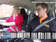 Blonde driving student takes cock in car