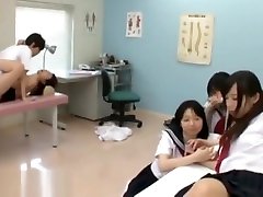 Doctor examining and suck my bra with students in school