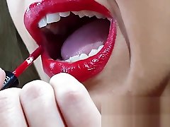 100 Natural match top spot Lipped skinny wife applying long lasting red lipstick, sucking and deepthroating my cock untill she receives a creamy reward - couplesdelight