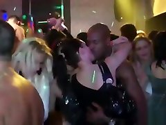 horny girl jerks off cock in club