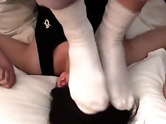 lesbian dirty white cotton socks trampling