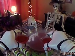 Dad chums daughter blindfold and guy fucks Swalloween Fun