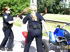 Officer grabs suspects cock while he drills the other little lolli cop
