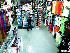 Petite shoplifter sucking off the Lp Officers dick