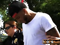 SHREDDED thug gets sucked by TWO HORNY uniformed FEMS
