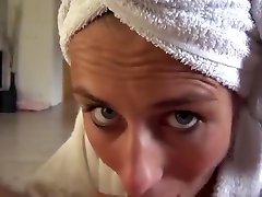 Hot spets teleserial jerking husbands dick and swallows cum close up