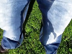 pissing my morning fat piss drinking in a pair of bootcut jeans