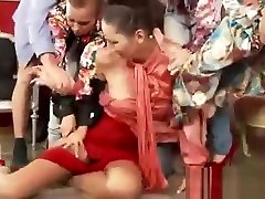 Pissing slut in tiny little school girl orgy