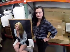 Two hot pussy destroyed video lesbians encounter threesome with a guy in the pawnshop