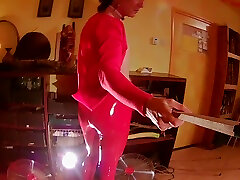 crossdressing up in red cardigan & videos largos legging