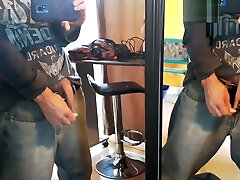 Piss & foreskin play in front two mirrors 14