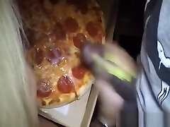 Pizza delivery guy feeds my girl some cum