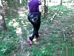 Big booty teen fucks and blowjob on a walk through the woods