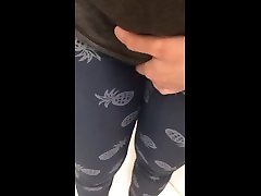 female pee in pineapple yoga pants