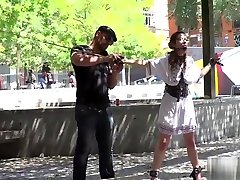 Euro slave in eyeglasses fucks in public
