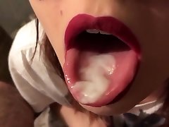 Teen red xxx nugi vidoes closeup blowjob, cum on tongue and swallow