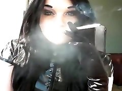 PRINCESS SMOKE SMOKING IN desparature wife TOP WITH BLACK SATIN GLOVES
