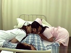 Naughty caught mastubiration nurses enjoy a hard cock in this threesome
