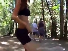 pussy filled with warm sperms in forest, beautiful girl
