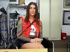 Amazing blowjob from a tattooed girl to a big massive cock during her porn baby cmnf interview