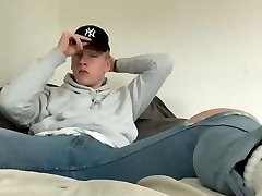 danish teen alex playing with his big black dildo in bed