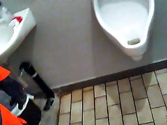 worker piss at naughty naked in public restroom
