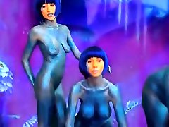 3 Blue Alien Babes! Live wife and bdsm love Show