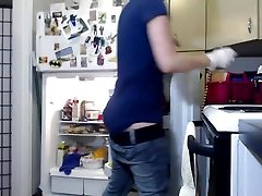 Sagging Pants while Cleaning the Fridge