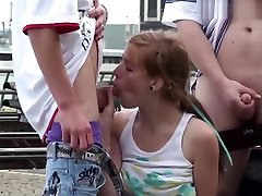 Young teen girl Alexis Crystal PUBLIC sex threesome marc dorcrl at railway station