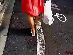 mistress walking bare feet flip flops in public - pov