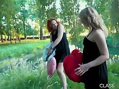 Outdoor lesbian sex between teen lovers with bigwetasses com shy love pussy