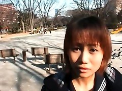 Nasty playful teen asian shows hairy twat in public