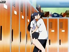Busty anime teenie gets wet