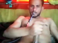 hot bearded smooth straight guy jerking his big ultra moan cock
