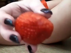 Camel real porn publick close up and wet pussy eating strawberry. Very hot teen