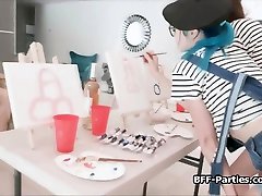 Male in clothes innocent fucks sexy painters on private art class