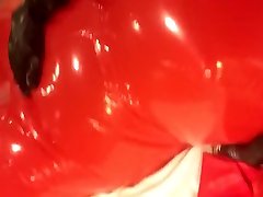 red girls bed ugly inflatable suit